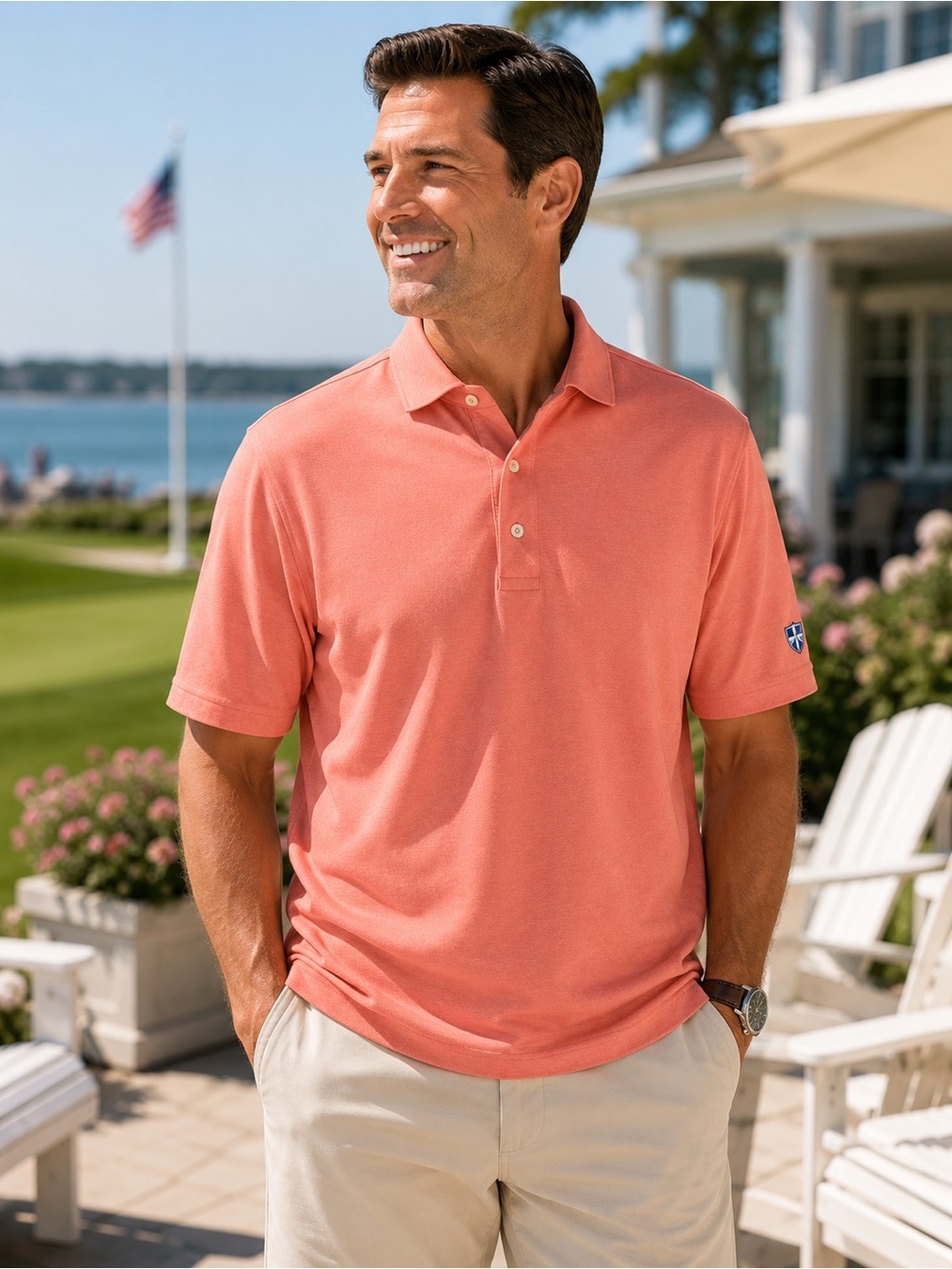 Ping Men’s Pima Cotton Golf Polo Shirt L Coral Peach Performance Short Sleeve